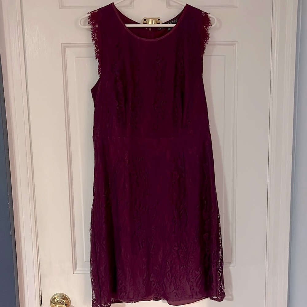 Plum lace empire waist dress